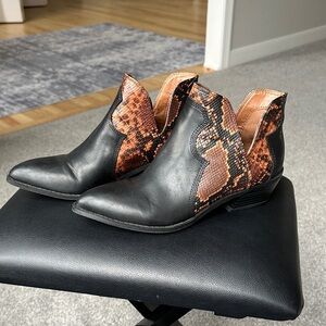 Fergalicious Black Ankle Boots with Brown Snake-Print Panels